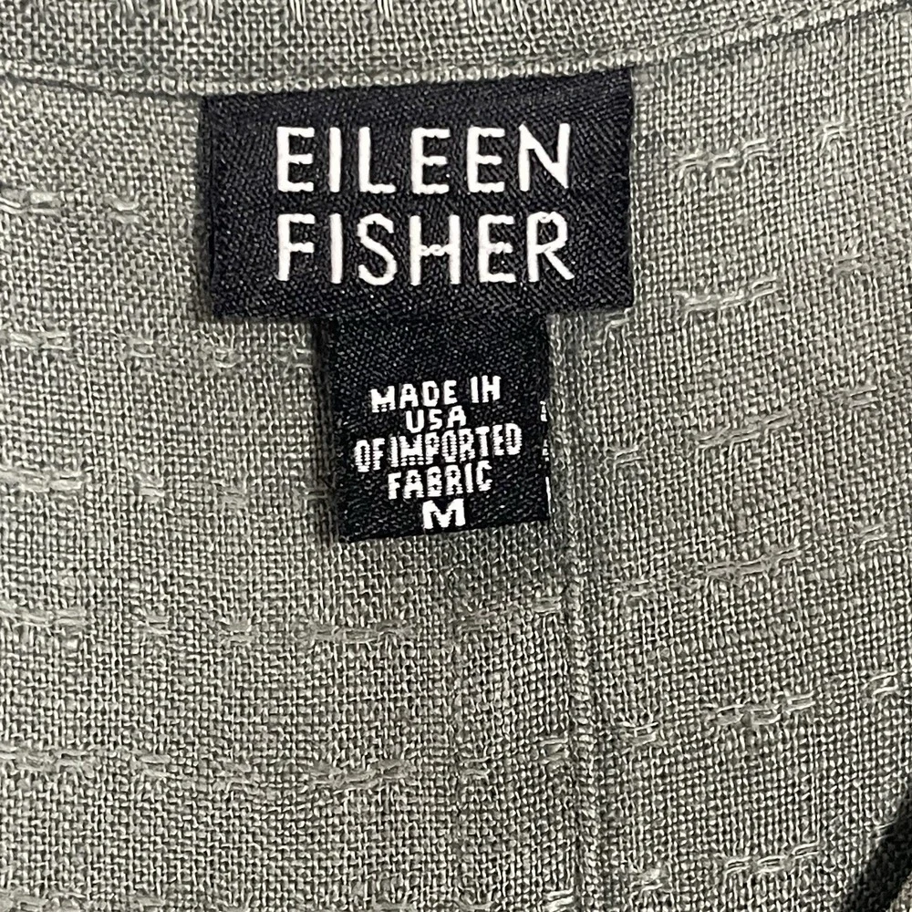 Eileen Fisher Button Front Textured Linen Tunic Top Womens M Green Laganlook - Picture 7 of 8